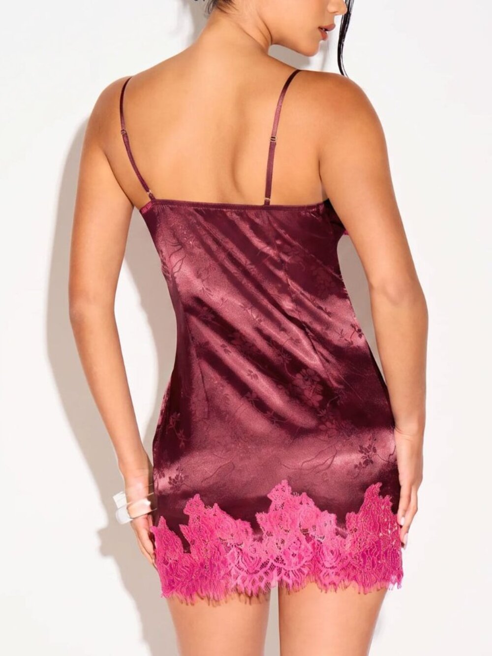 Burgundy Sexy Women's Plants Jacquard Cami Dress - Picture 2 of 5